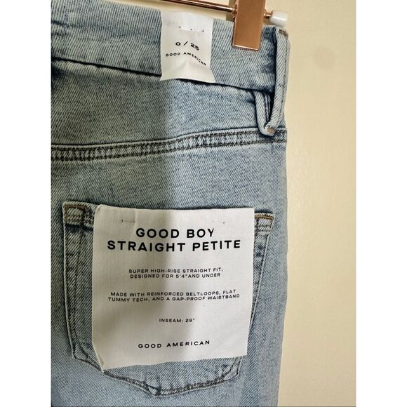 Good American Good Boy Straight Slit Hem Petite Jeans Size 0 or 25 New - Picture 6 of 7